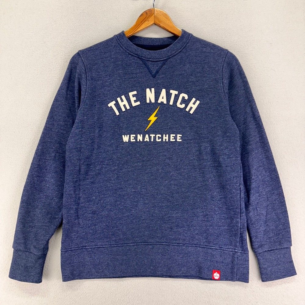 The Natch Stitch Sweatshirt Womens Medium‎ Blue Terry Fleece Crewneck Cozy Comfy
